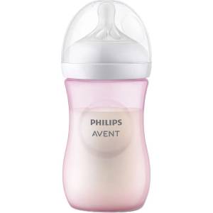 Philips Бебешко шише Philips Avent - Natural Response 3.0, flow 3/среден, 3 м+, 260 ml, розово (SCY903/11) - baby