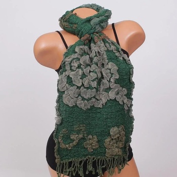 Image 1 of Ефирен дамски шал с две лица в зелено, оранжево и сиво