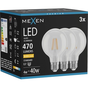Mexen Vintis 3x LED филтрирана крушка E27, G80, 4W, Топло - 2700K, 470 lm, прозрачно (L155-E27-0427-00x03)