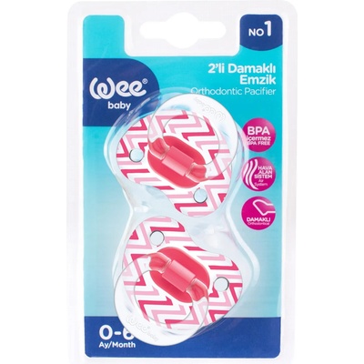 Wee Baby Ортодонтски залъгалки Wee Baby - Transparent, 0-6 м, 2 броя, розови (165)