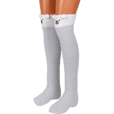 Пухкави 7/8 чорапи в сиво с понпончета