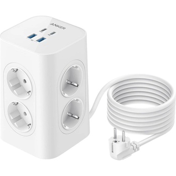 Anker Multiple Socket, захранващ разклонител, с 8 "шоко" гнезда, разклонител с 4 USB извода, 20W USB (A9185321)