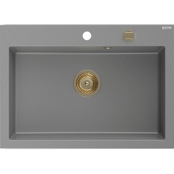 Mexen Elix гранитна мивка с 1 отделение 700 x 500 мм, сива, златен сифон (6526701005-71-G)