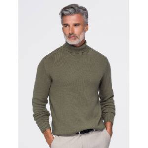 Ombre Clothing Мъжки плетен пуловер с поло яка - маслинено зелен V3 OM-SWTN-0192 Ombre Clothing Ombre Clothing | Zelen | МЪЖЕ | S