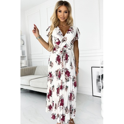 Numoco Плисирана миди рокля с деколте и волани - тъмночервени рози numoco | Cheren | ЖЕНИ | ЕДИН РАЗМЕР