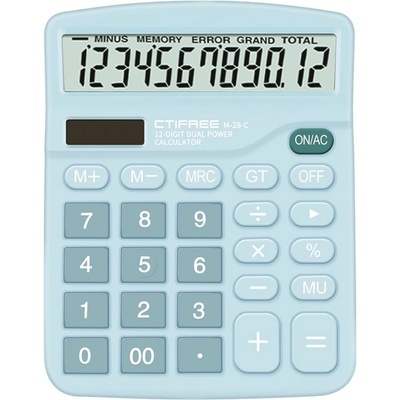 CTIFREE M-28-C BLUE син калкулатор, 120x150mm, 12 цифри, двойно захранване, 2 години гаранция (M-28-C BLUE)