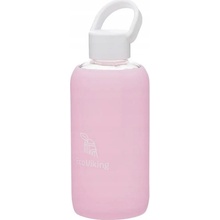 EcoViking láhev na vodu skleněná silikonový obal pink 420 ml