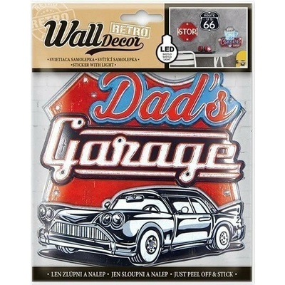 Wall decor Retro Dads Garage - samolepiaca svietiaca dekorácia 18x23 cm