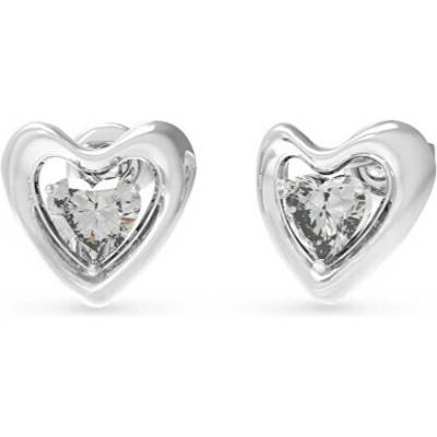 Guess Krásne oceľové náušnice Srdcia Beloved JUBE05024JWRHT/U číra, strieborná