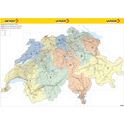 Kümmerly Frey/Hallwag vydavatelství nástěnná mapa PSČ Švýcarsko 139x100 cm