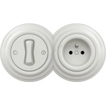 Reblig -Retro еднополюсен ключ č. 1 и розетка 230V с рамка, керамична, бяла (RG0008D)
