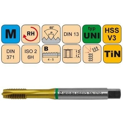 NÁSTROJE CZ Závitník strojní M8x1,25 ISO2 HSSV3 TiN DIN 371 B - 1710 - CZZ1710-M8-ISO2