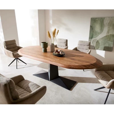 DELIFE Aithon 240 x 105 cm akácie hnědá kovová podnož černá oválný