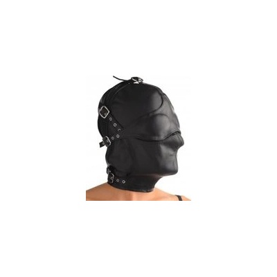 STRICT Leather Asylum кожена качулка с подвижна превръзка за очи и намордник (P21978)