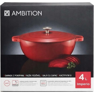 AMBITION Hrnec s poklicí Imperio 4L 26,5 cm červený