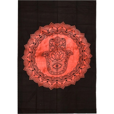Sanu Babu Přehoz s tiskem Mandaly a ruky Fatimy, černo-červený 130x210cm