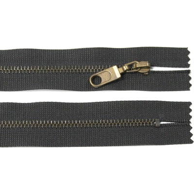 Kovový zip no.3 nerozepínací 20cm černý (staromosazné zoubky) ozdobný jezdec