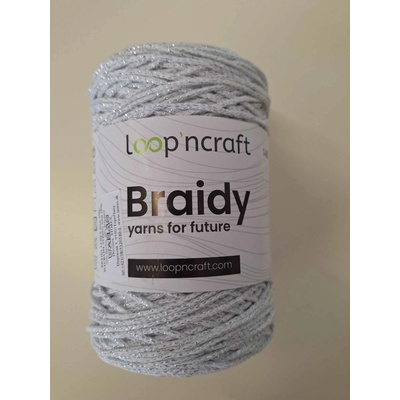 Loop'ncraft Braidy lurex - 25-02 bílá stříbrný lurex