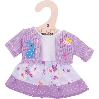 Bigjigs Toys - Дрехи за кукла 25 см - Лилава рокля с жилетка