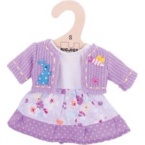 Bigjigs Toys - Дрехи за кукла 25 см - Лилава рокля с жилетка