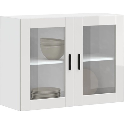 vidaXL Кухненски стенен шкаф със стъклена врата Porto бял гланц (854089)