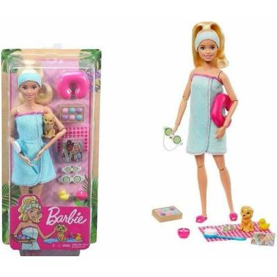 Mattel Barbie Wellness Blond bábika so šteniatkom a 9 doplnkami GJG55