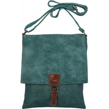 Koženková crossbody s klopou Lora zelenomodrá