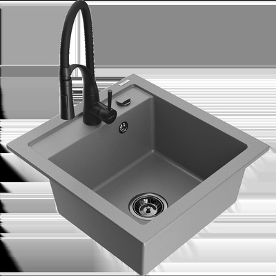 Vito кухненска мивка от гранит с 1 отделение с кухненски смесител Aster, сив - 6503-71-73450-70-B (6503-71-73450-70-B)