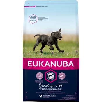 EUKANUBA Dog Puppy Large breed - Премиум суха храна за подрастващи кучета от едри породи с пилешко и пуешко месо, 3 кг