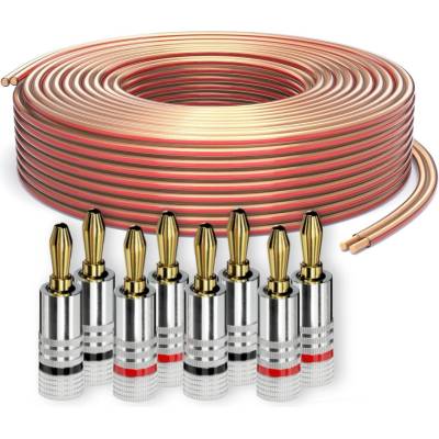 PureLink speaker cable OFC 2x2.50mm2, (0.20mm), 30.0m, transparent with red characteristic, set with 8 banana plugs - SE-SP060-030-B08
