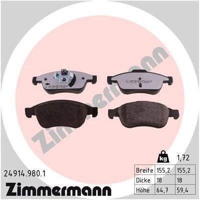 Sada brzdových destiček, kotoučová brzda ZIMMERMANN 24914.980.1