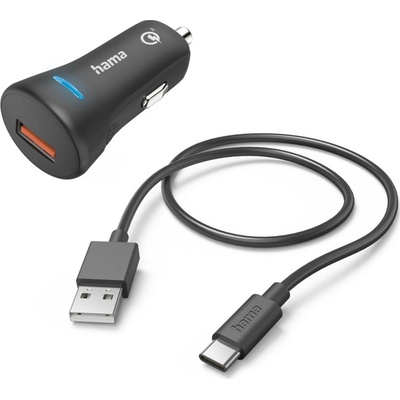 HAMA set: rýchla USB nabíjačka do vozidla QC 3.0 19,5 W + kábel USB A-C 1,5 m