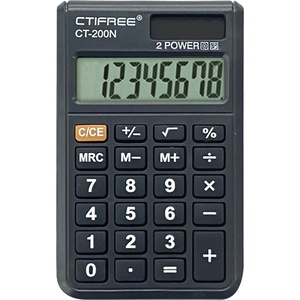 CTIFREE CT-200N мини черен калкулатор, 62x96mm, 8 цифри, двойно захранване, 2 години гаранция (CT-200N) Калкулатори