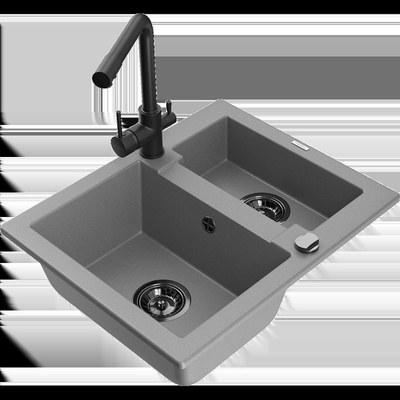 Carlos гранитна мивка 1, 5-компартментна с кухненски смесител Duero, сив - 6518-71-671600-70-B (6518-71-671600-70-B)