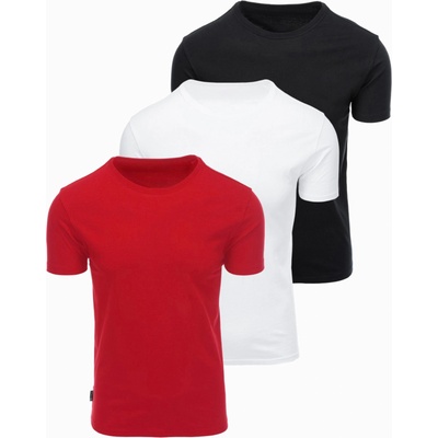 Ombre Clothing Мъжка памучна тениска BASIC с кръгло деколте - черна/бяла/тъмно червена V6 OM-TSBS-0268 Ombre Clothing Ombre Clothing | Byal | МЪЖЕ | S