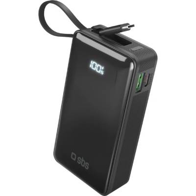 SBS Преносима батерия Powerbank SBS 10000 mAh 20W с вграден USB-C кабел и цифров дисплей - черен (TTBB10000LCDTCPD20K)