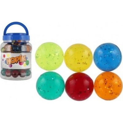Loptička hopík s trblietkami 6cm 6 farieb 12ks v dóze