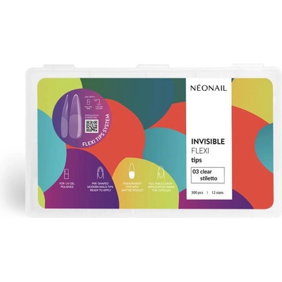 Neonail flex nech špičky na predĺž nechtov Invisible Flexi Tips 03 Clear Stiletto 300 ks