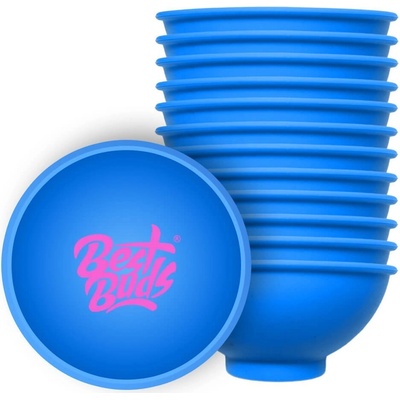 Best Buds Silikónová miska na miešanie modrá s ružovým logom 7 cm