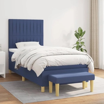 vidaXL Боксспринг легло с матрак, синя, 90x190 см, плат (3137283)