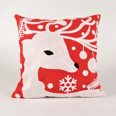 Takoy s vyšívaným vzorom 45 x 45 biely jeleň 2 na červenej -HT-00214 45 x 45 cm