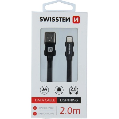 Swissten 71523301 USB 2.0 typ A na Lightning, USB 2.0, zástrčka A - zástrčka Lightning, opletený, 2m, černý