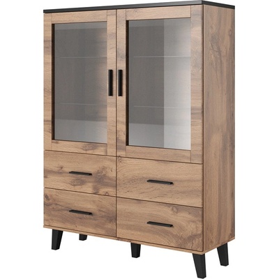 Cama meble Витрина Cama LOTTA 2D4D дъб вотан + черен мат (LOTTA WIT WOT)