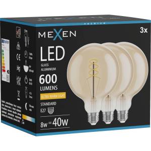 Mexen Vintis 3x LED спирална нишка E27, G125, 8W, Топла - 2200K, 600 lm, амбър - L168-E27-0822-50x03 (L168-E27-0822-50x03)