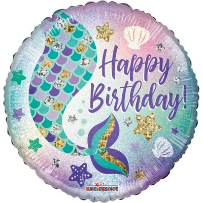 Kaledioscope 46 cm fóliový balónek kulatý Mořská víla Happy Birthday