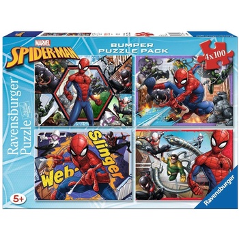 Ravensburger Пъзел Ravensburger от 4 x 100 части - Спайдърмен (06914)