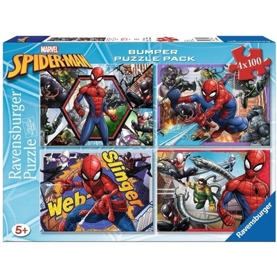 Ravensburger Пъзел Ravensburger от 4 x 100 части - Спайдърмен (06914)