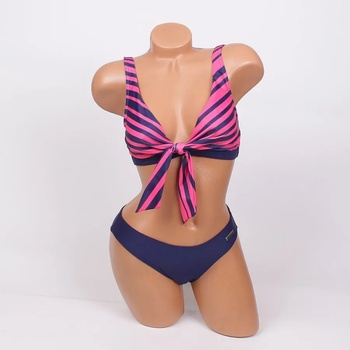 Image 1 of Тъмносин бански с цикламени ленти и панделка - чашка В