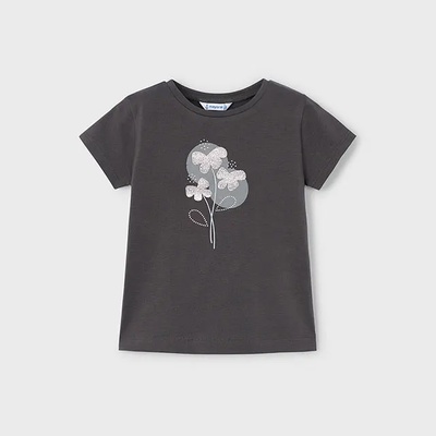 MAYORAL Тениска къс ръкав basic антрацит със сребристи цветя за мини момиче Майорал
