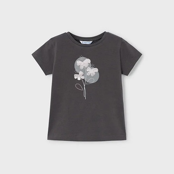 MAYORAL Тениска къс ръкав basic антрацит със сребристи цветя за мини момиче Майорал